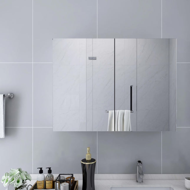 badeværelsesskab med spejl + LED 80x15x60 cm MDF hvid