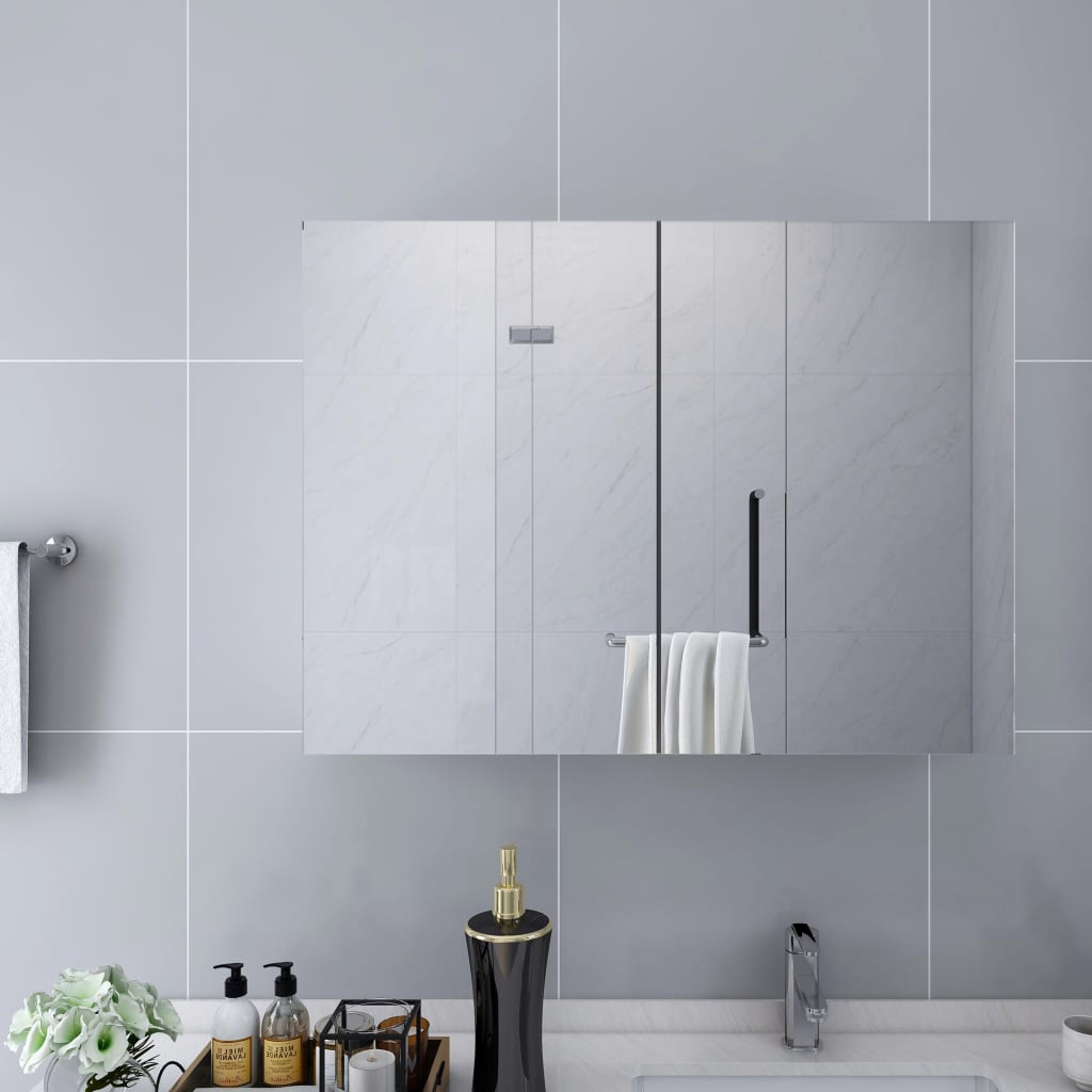 badevrelsesskab med spejl + LED 80x15x60 cm MDF hvid