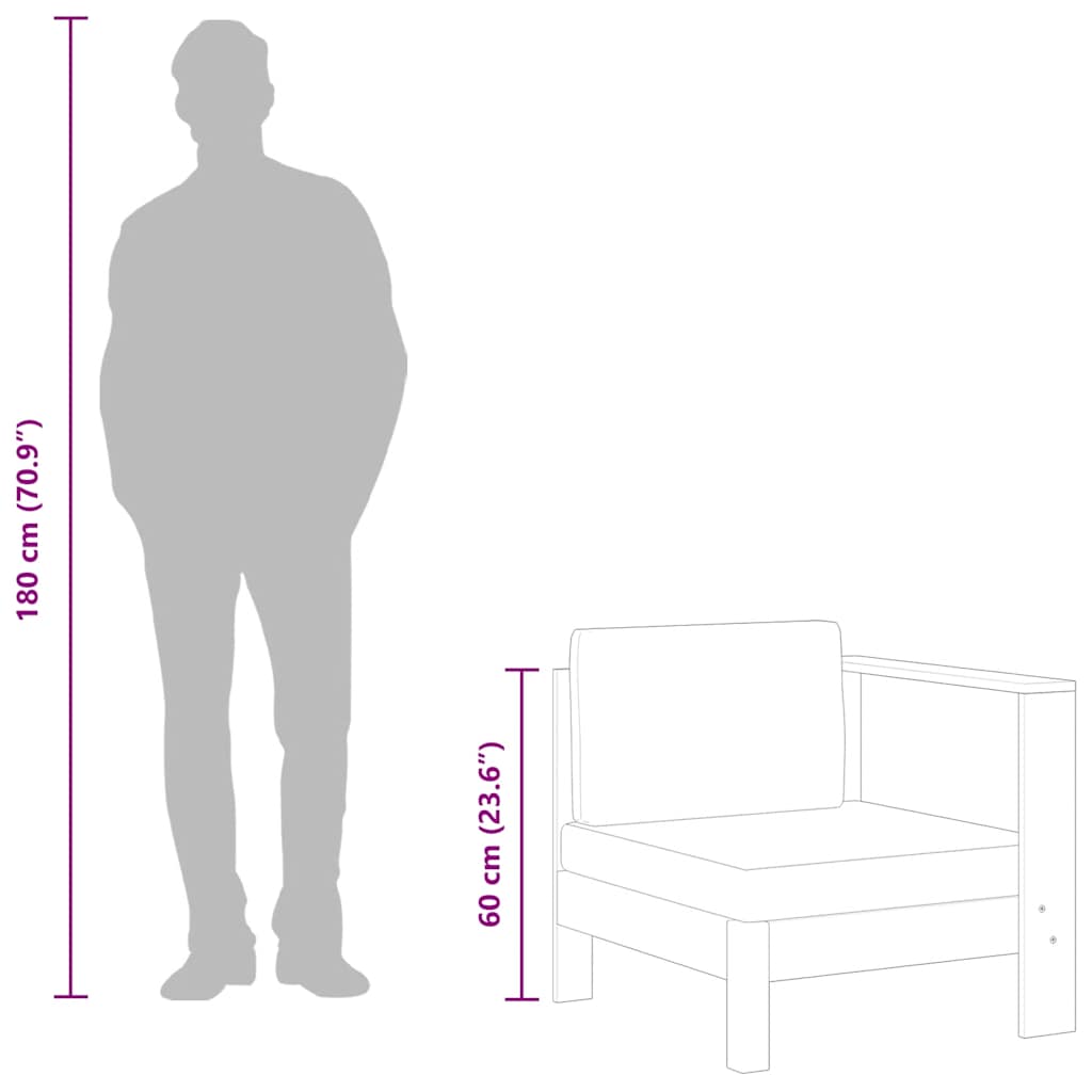 midterdel til sofa med 1 armlæn massivt akacietræ mørkegrå