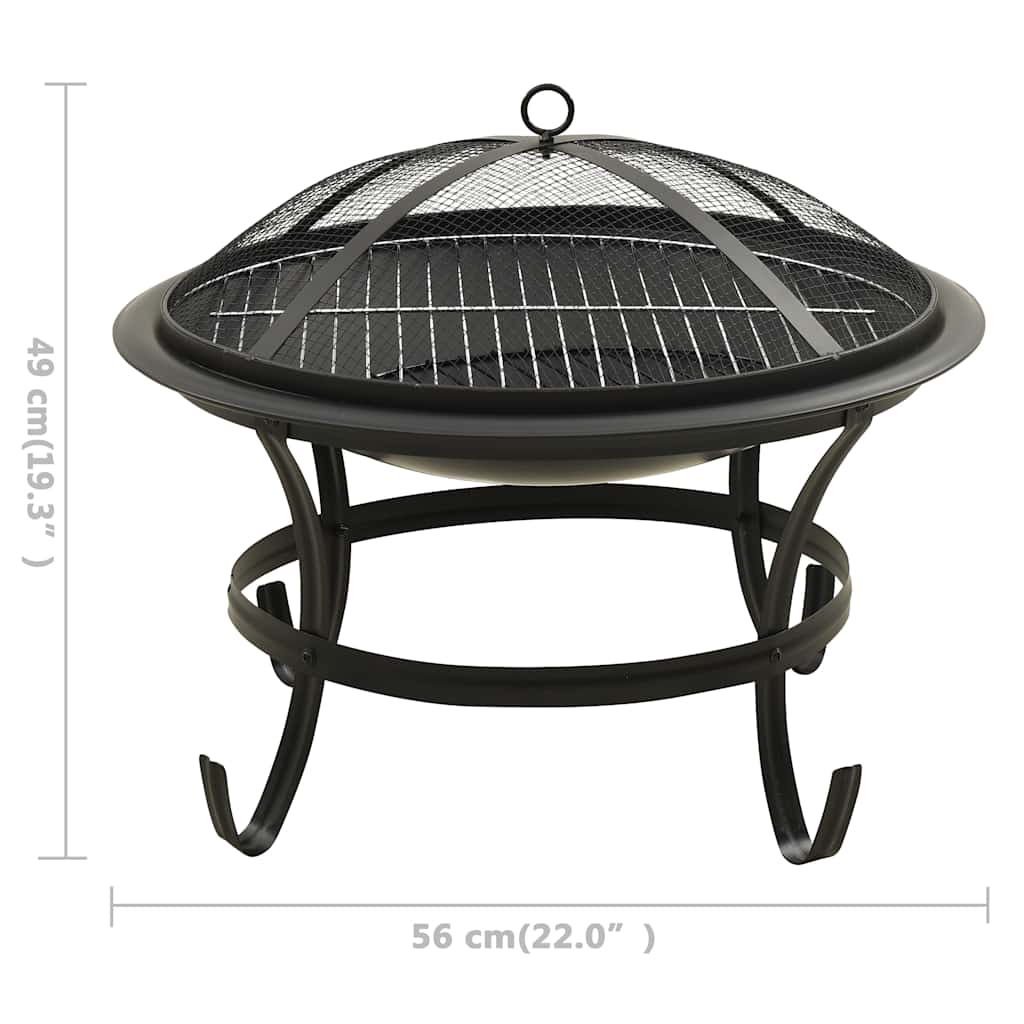 2-i-1 bålfad og grill med ildrager 56x56x49 cm stål