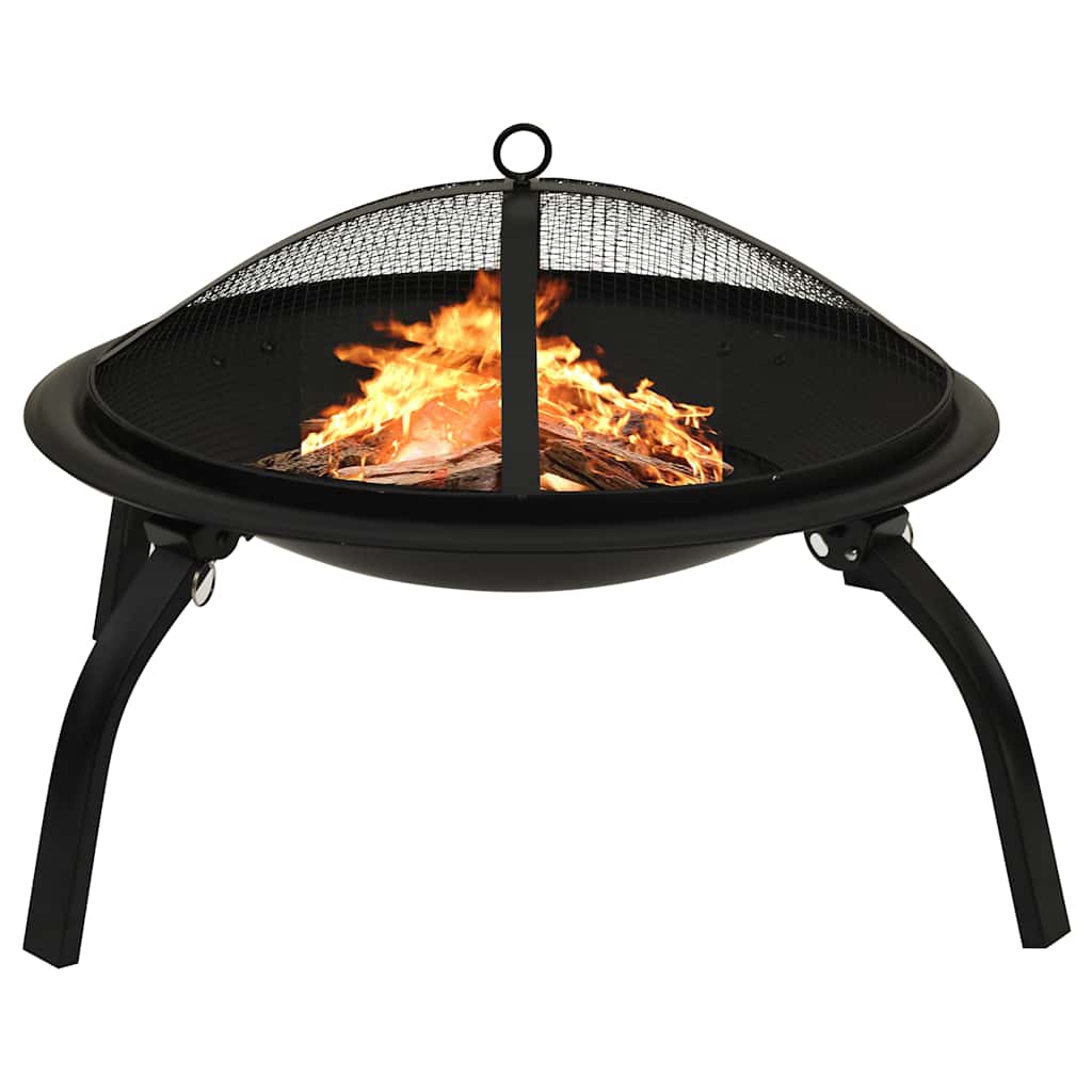 2-i-1 bålfad og grill med ildrager 56 × 56 × 49 cm - stål, sort