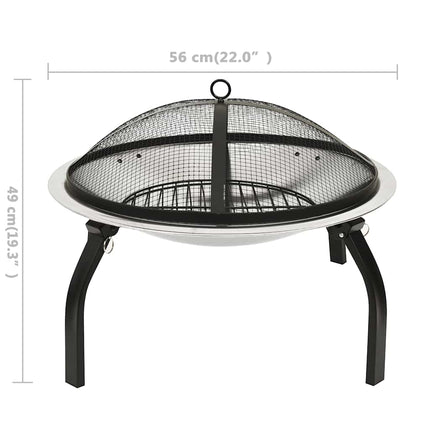 2-i-1 bålfad og grill med ildrager 56x56x49 cm rustfrit stål
