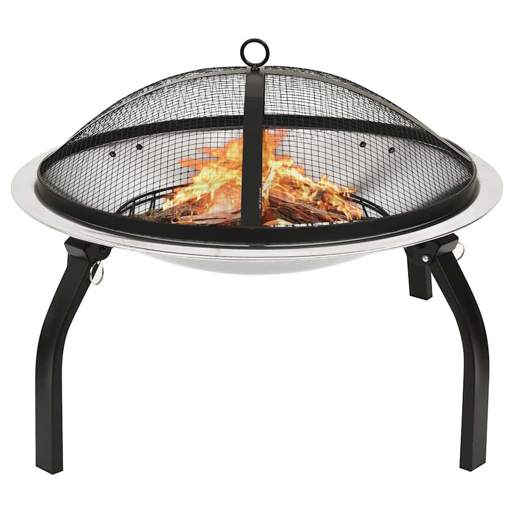 2-i-1 bålfad og grill med ildrager 56x56x49 cm rustfrit stål billede