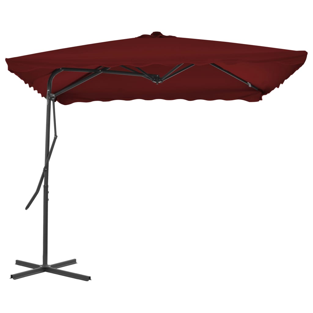 parasol med stålstang 250x250x230 cm bordeauxfarvet
