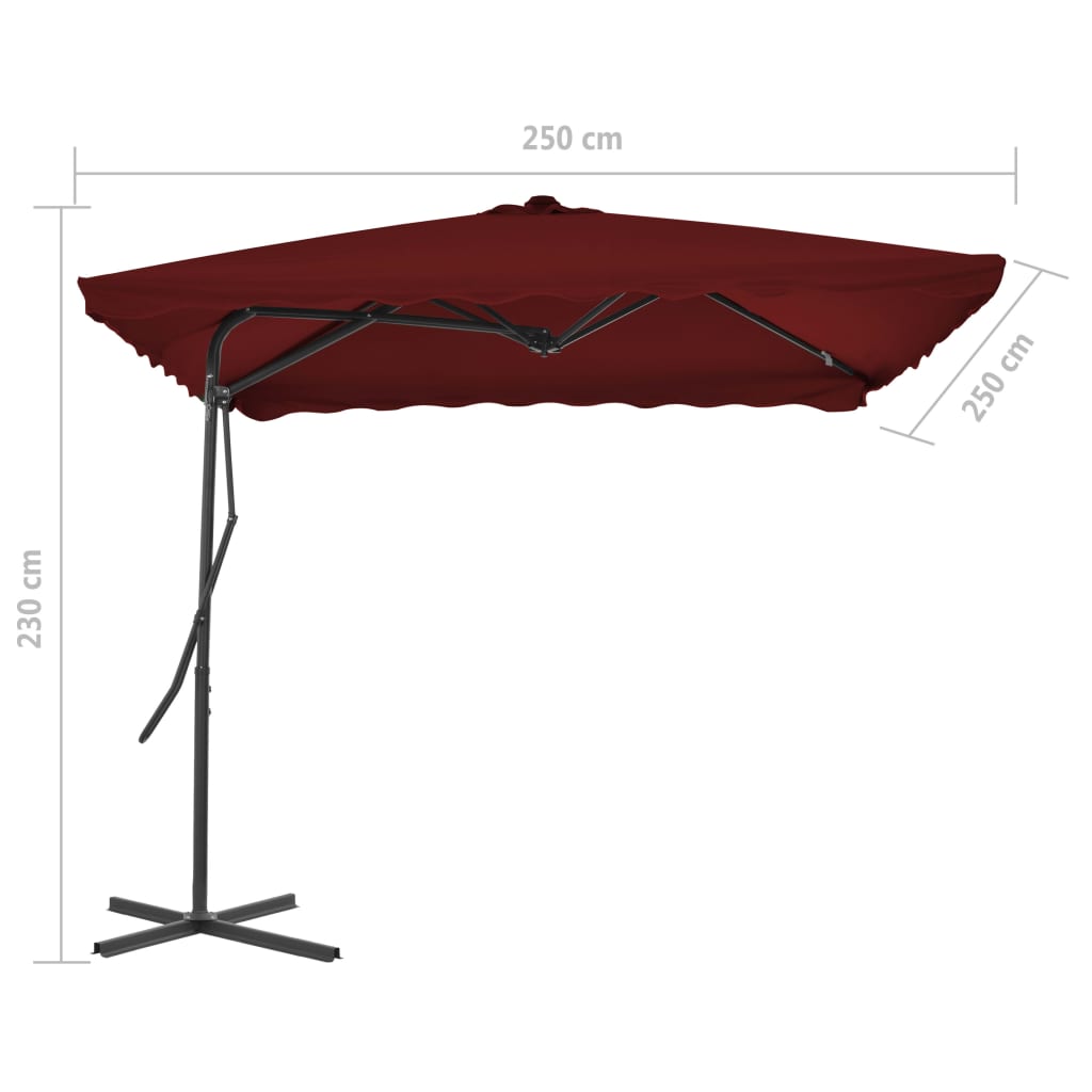 parasol med stålstang 250x250x230 cm bordeauxfarvet