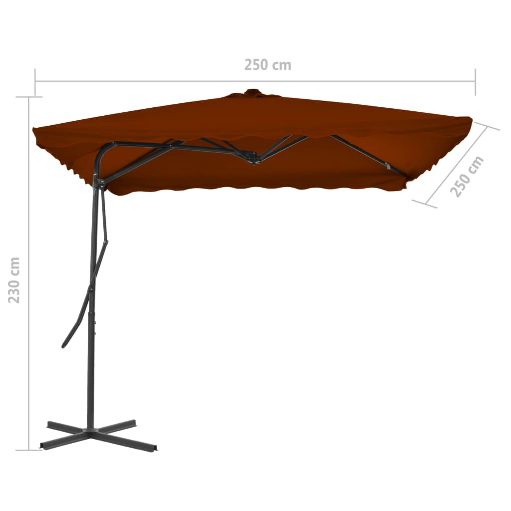 parasol med stålstang 250x250x230 cm terrakottafarvet