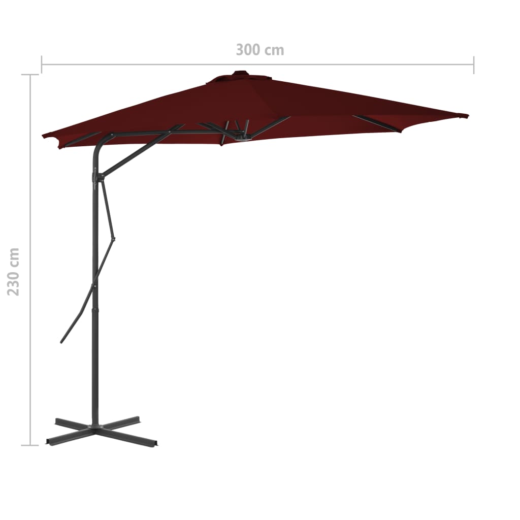 parasol med stålstang 300x230 cm bordeauxfarvet