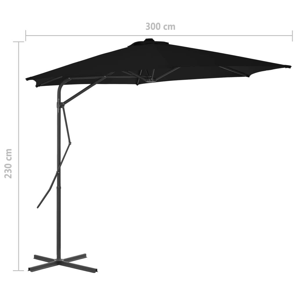 parasol med stålstang 300x230 cm sort