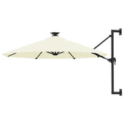 væghængt parasol m. LED-lys 300 cm sandfarvet