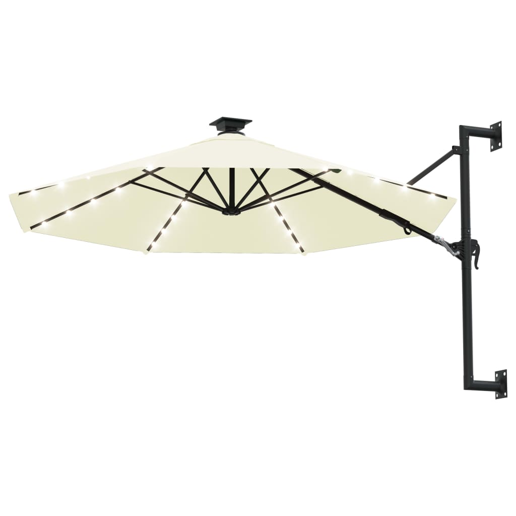 væghængt parasol m. LED-lys 300 cm sandfarvet