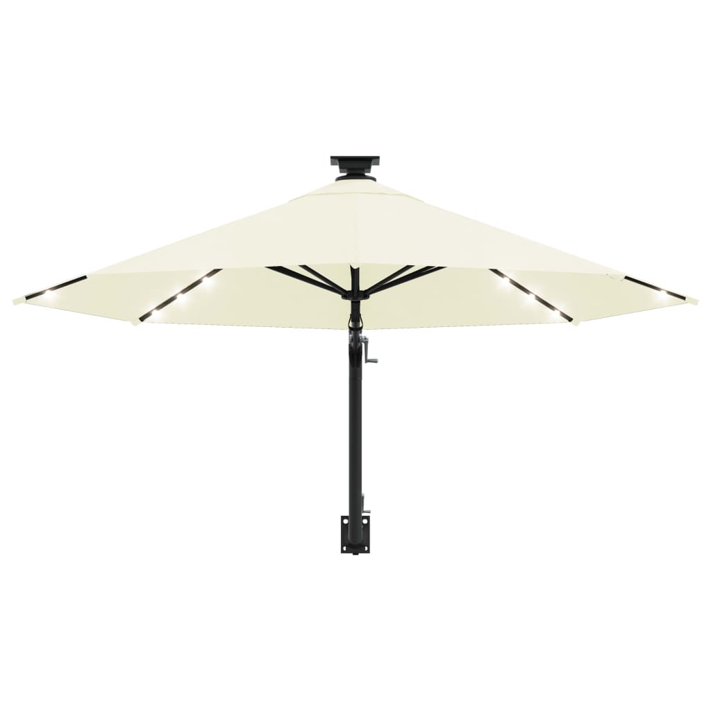 væghængt parasol m. LED-lys 300 cm sandfarvet