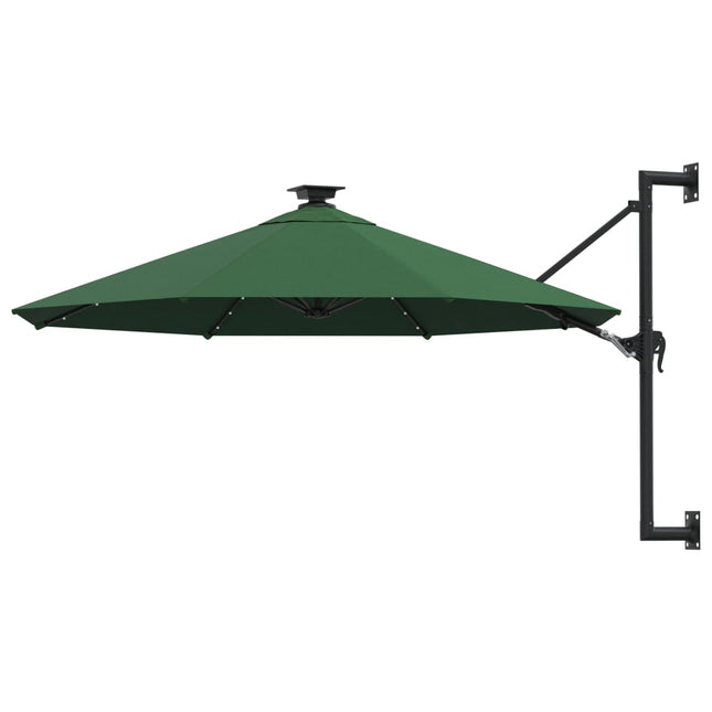 væghængt parasol m. LED-lys 300 cm grøn