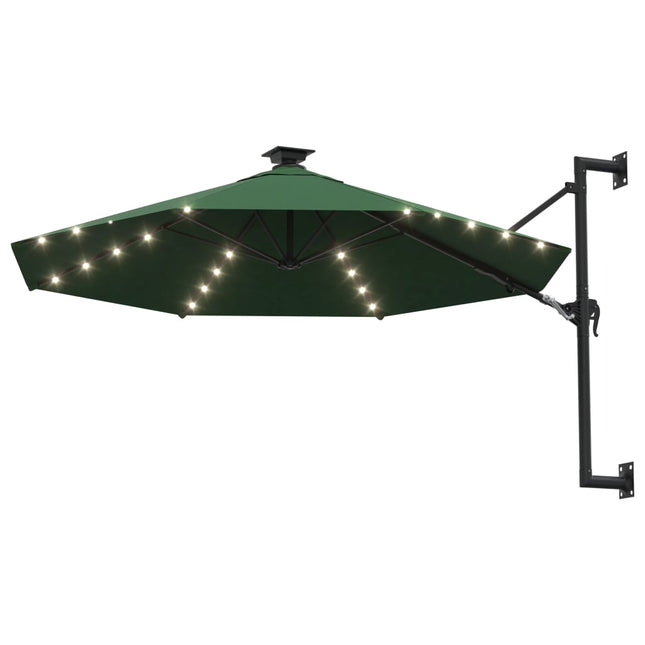 væghængt parasol m. LED-lys 300 cm grøn
