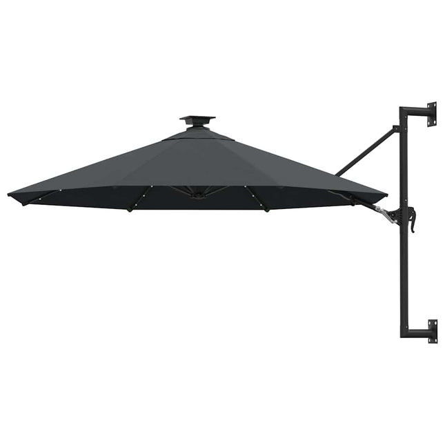 væghængt parasol m. LED-lys 300 cm antracitgrå