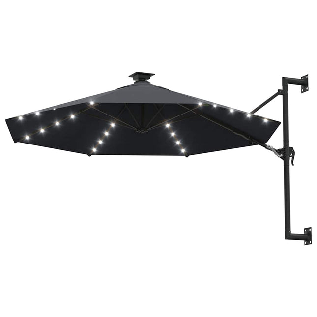 væghængt parasol m. LED-lys 300 cm antracitgrå