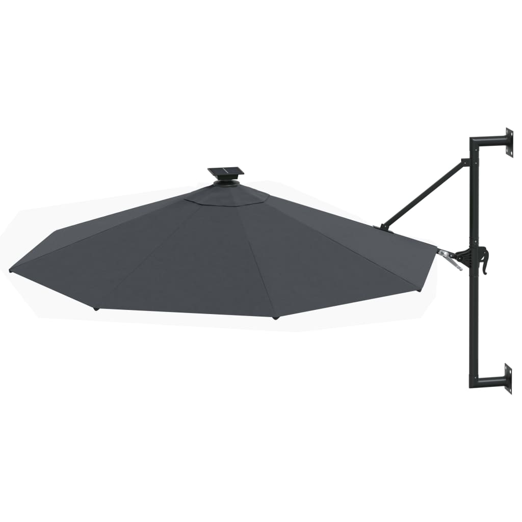 væghængt parasol m. LED-lys 300 cm antracitgrå