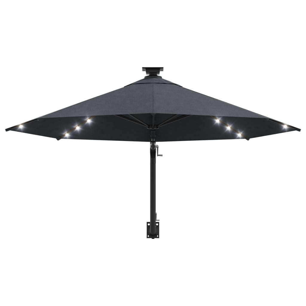 væghængt parasol m. LED-lys 300 cm antracitgrå