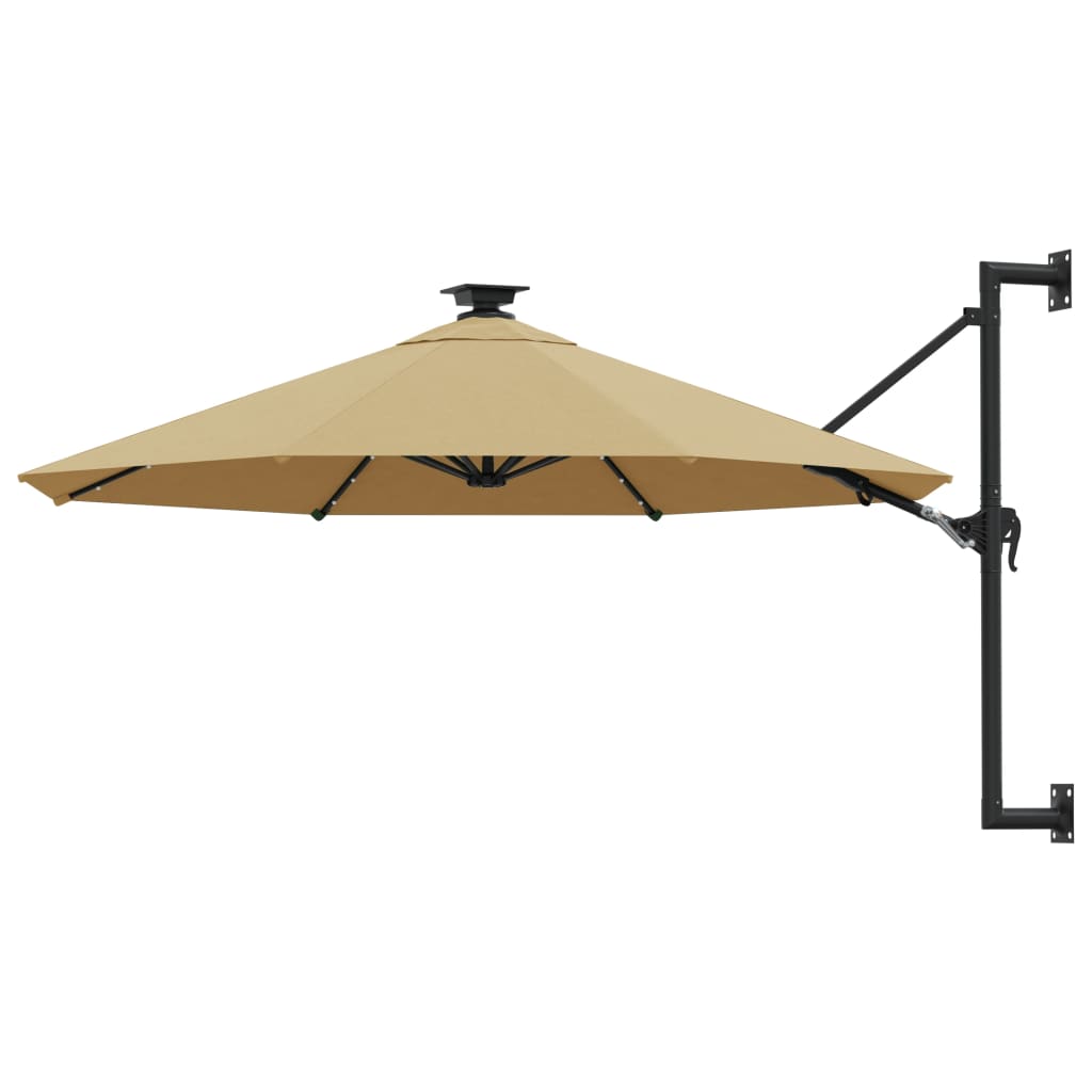 væghængt parasol m. LED-lys 300 cm gråbrun
