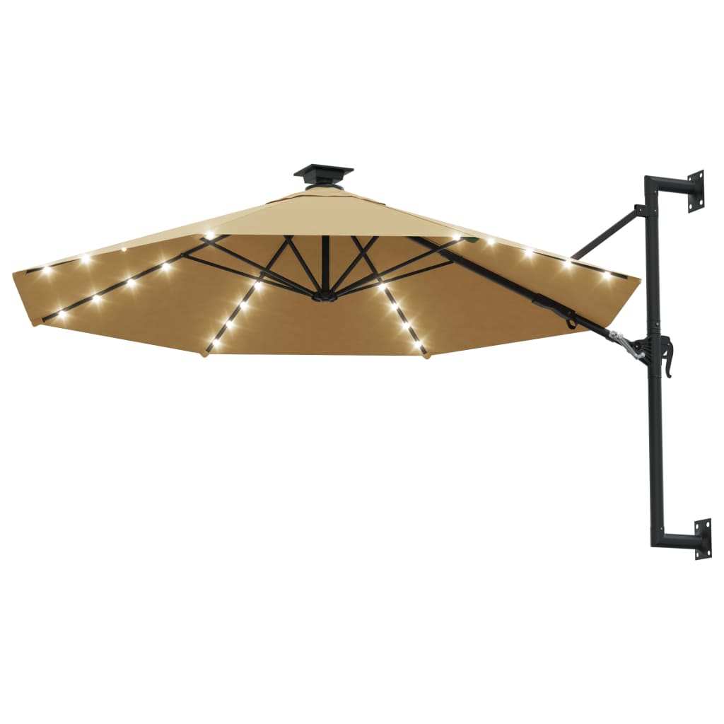 væghængt parasol m. LED-lys 300 cm gråbrun