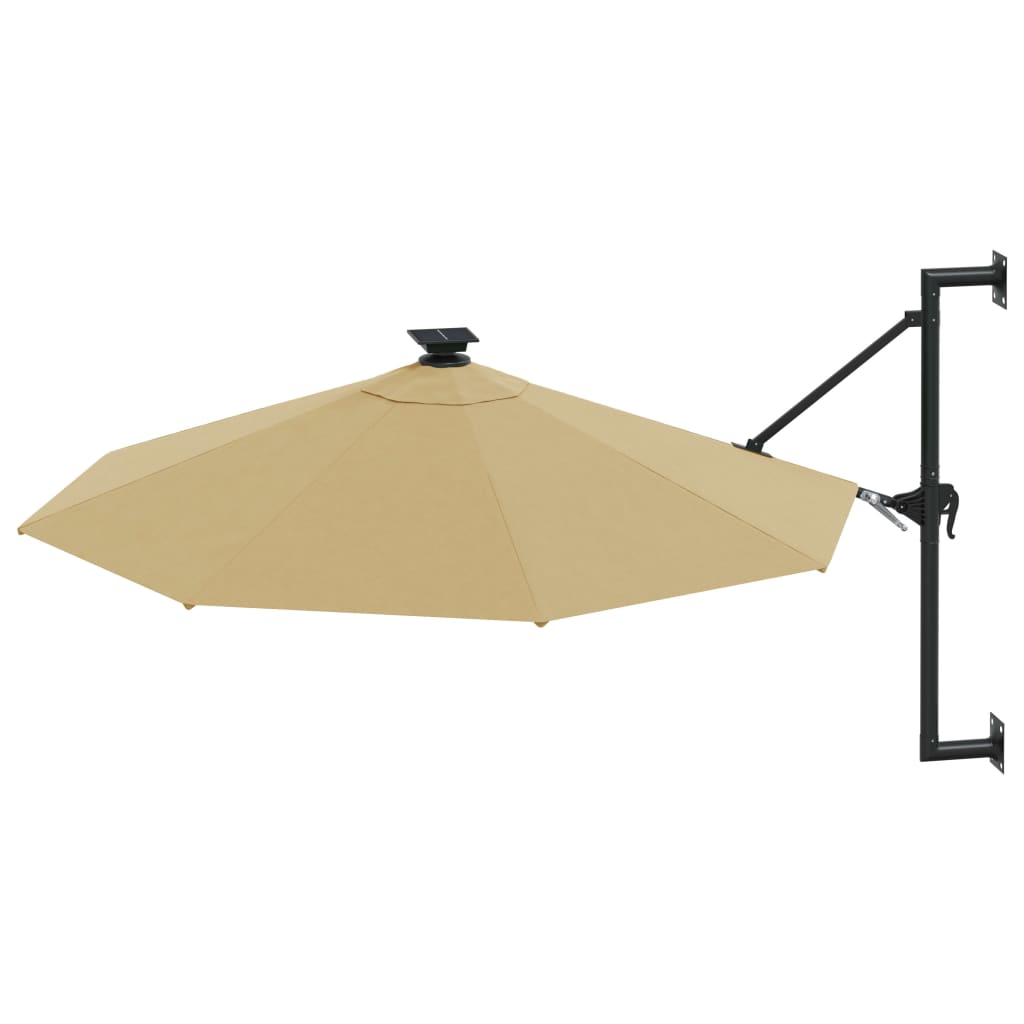 væghængt parasol m. LED-lys 300 cm gråbrun