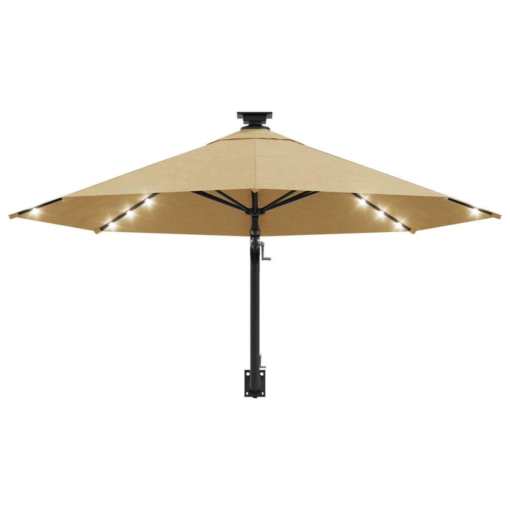 væghængt parasol m. LED-lys 300 cm gråbrun