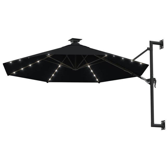 væghængt parasol m. LED-lys 300 cm sort