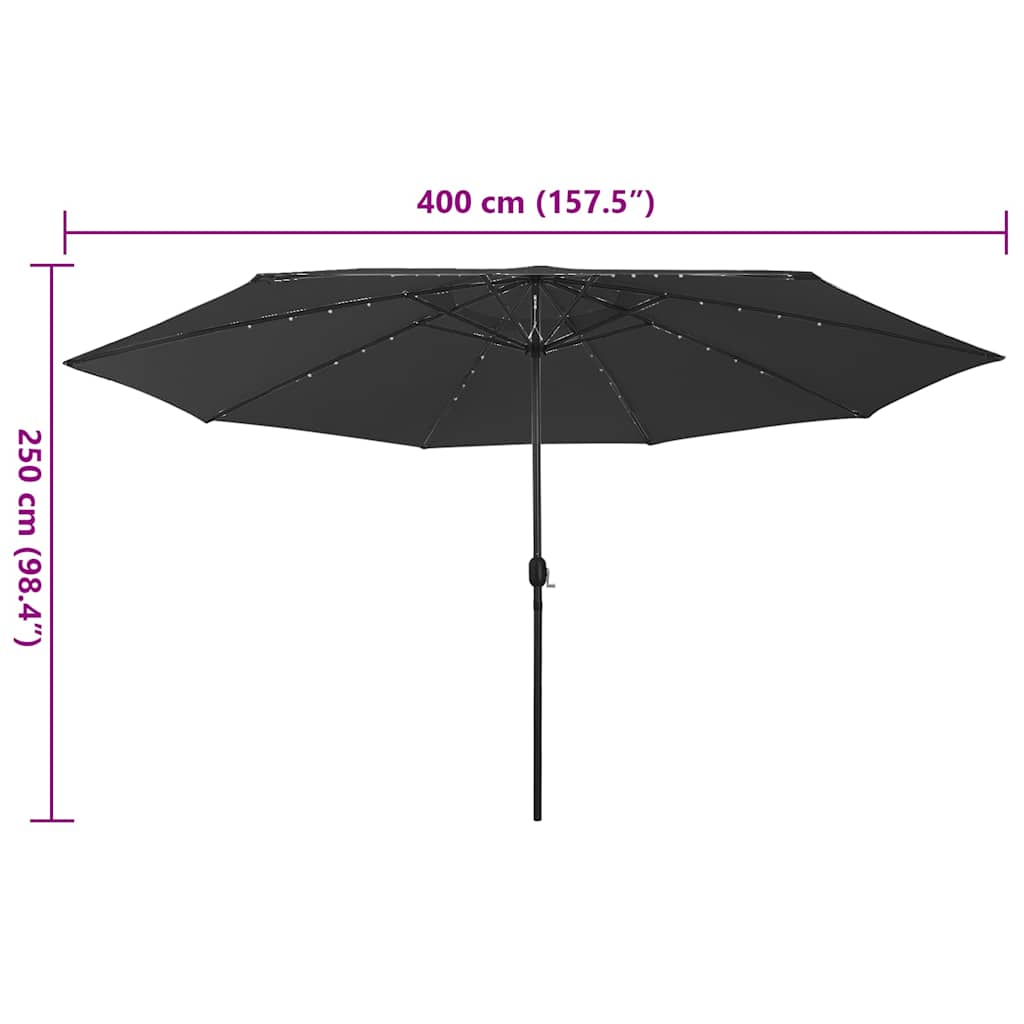 haveparasol med LED-lys 400 cm sort