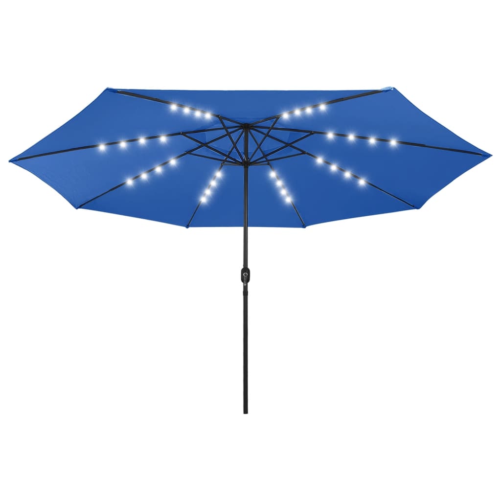 haveparasol med LED-lys 400 cm azurblå