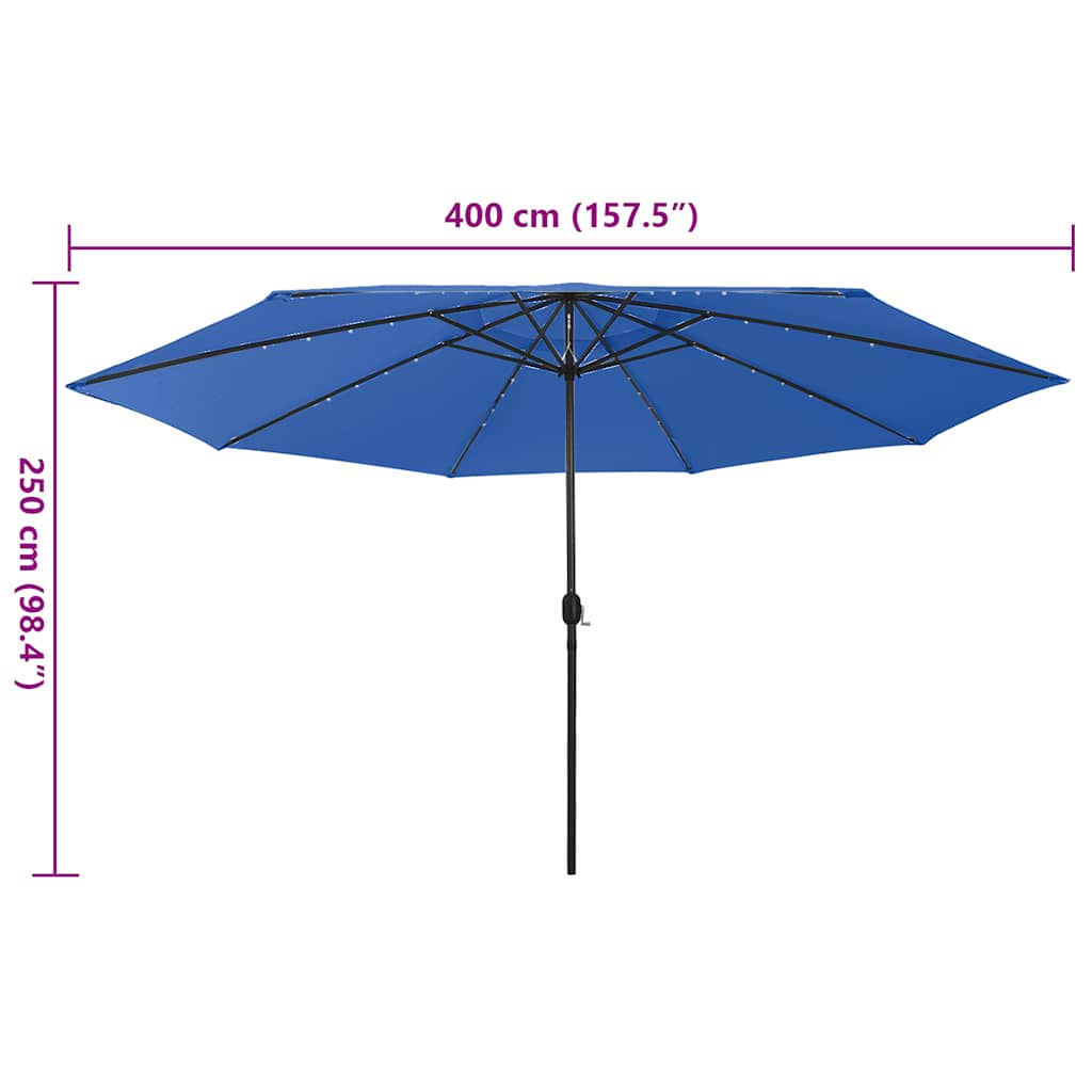 haveparasol med LED-lys 400 cm azurblå