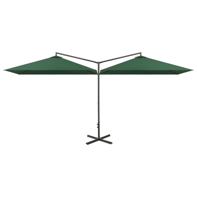 dobbelt parasol 600x300 cm stålstang grøn