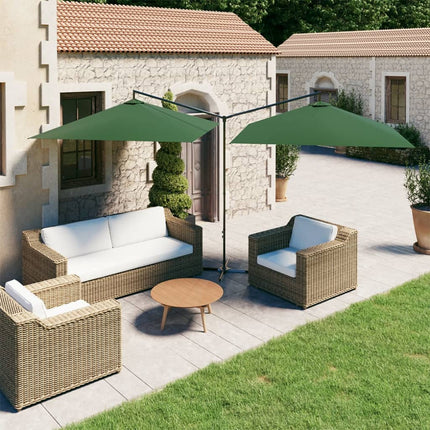 dobbelt parasol 600x300 cm stålstang grøn
