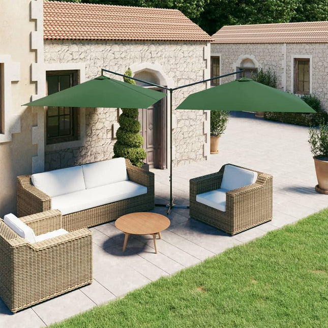 dobbelt parasol 600x300 cm stålstang grøn