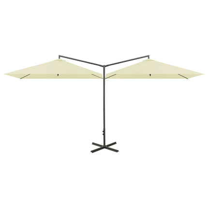 dobbelt parasol 600x300 cm stålstang sandfarvet