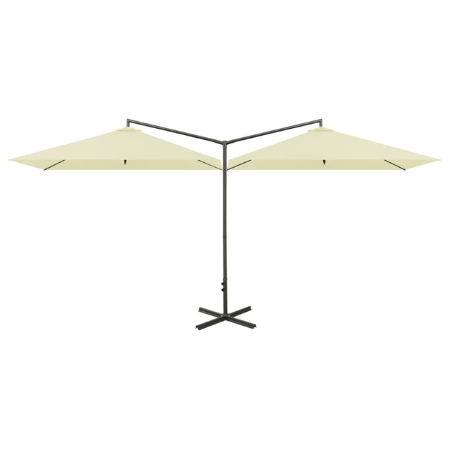 dobbelt parasol 600x300 cm stålstang sandfarvet