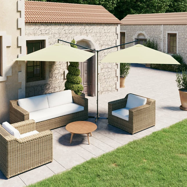 dobbelt parasol 600x300 cm stålstang sandfarvet