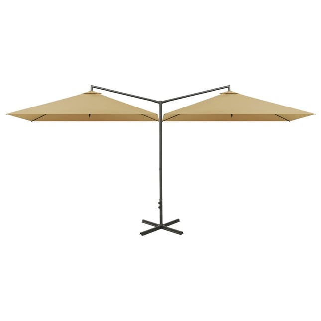 dobbelt parasol 600x300 cm stålstang gråbrun