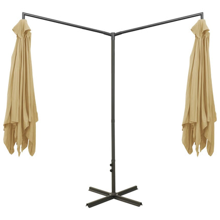 dobbelt parasol 600x300 cm stålstang gråbrun