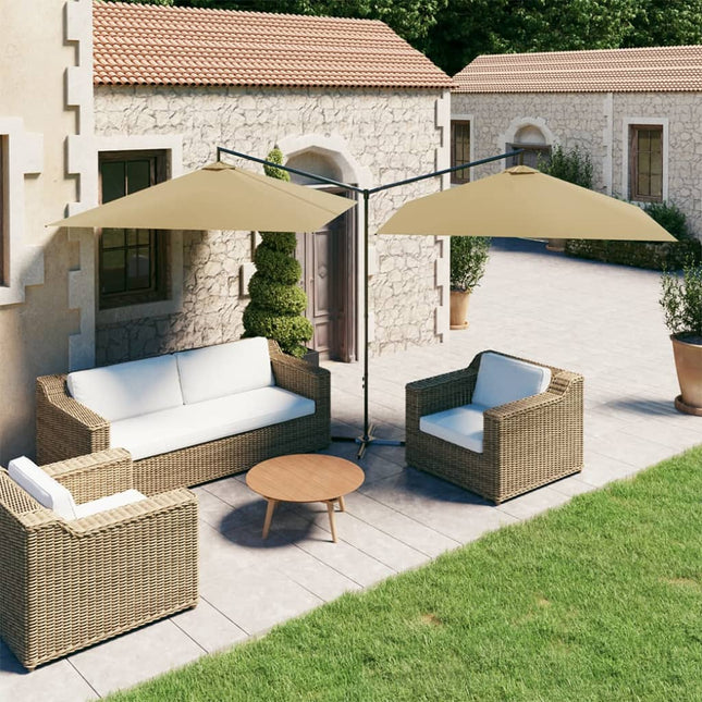 dobbelt parasol 600x300 cm stålstang gråbrun