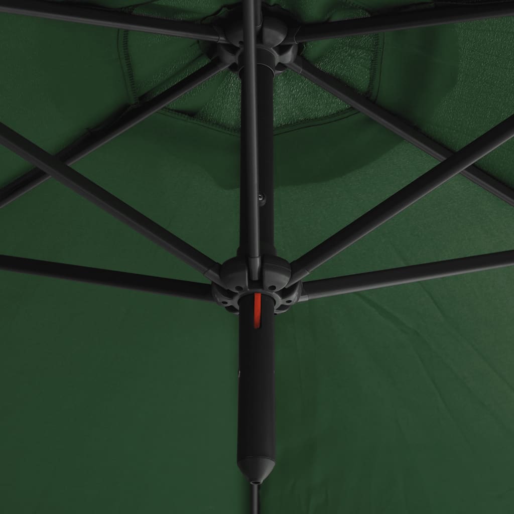 dobbelt parasol 600 cm stålstang grøn