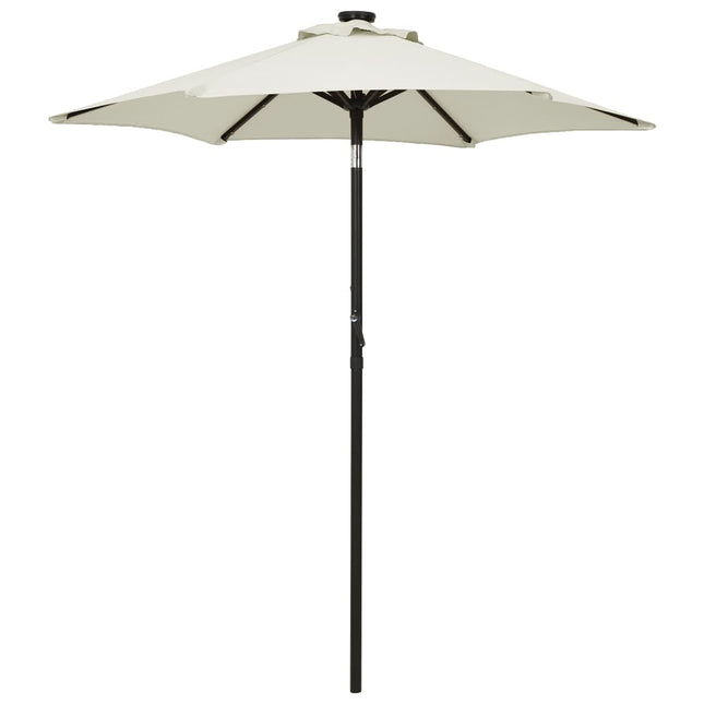 parasol med LED-lys 200x211 cm aluminium sandfarvet