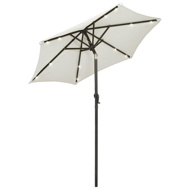 parasol med LED-lys 200x211 cm aluminium sandfarvet
