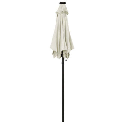 parasol med LED-lys 200x211 cm aluminium sandfarvet
