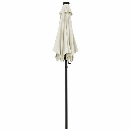 parasol med LED-lys 200x211 cm aluminium sandfarvet