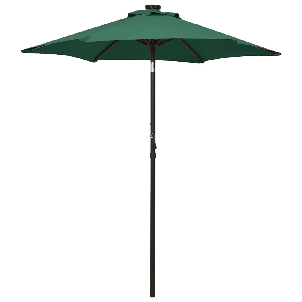 parasol med LED-lys 200x211 cm aluminium grøn