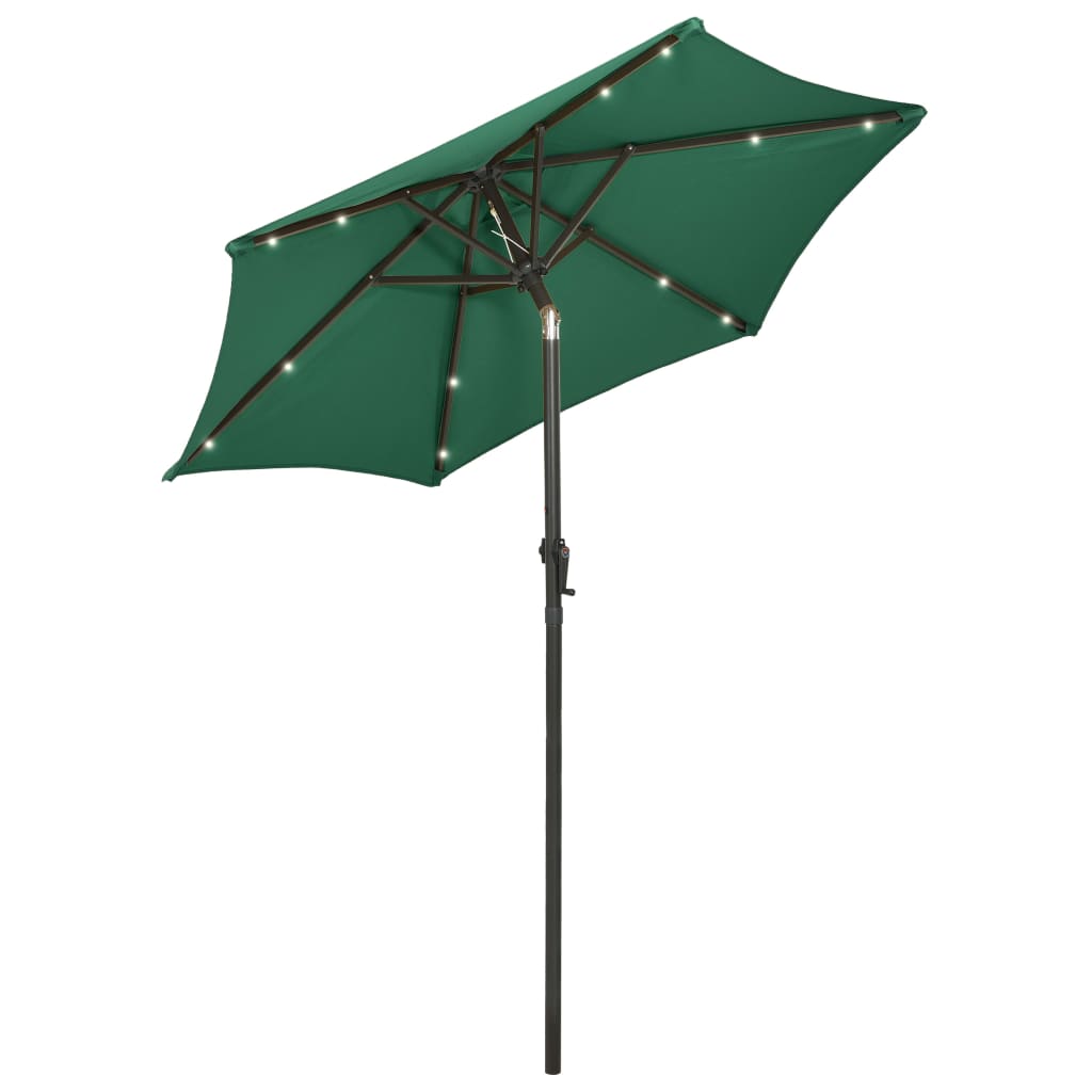parasol med LED-lys 200x211 cm aluminium grøn