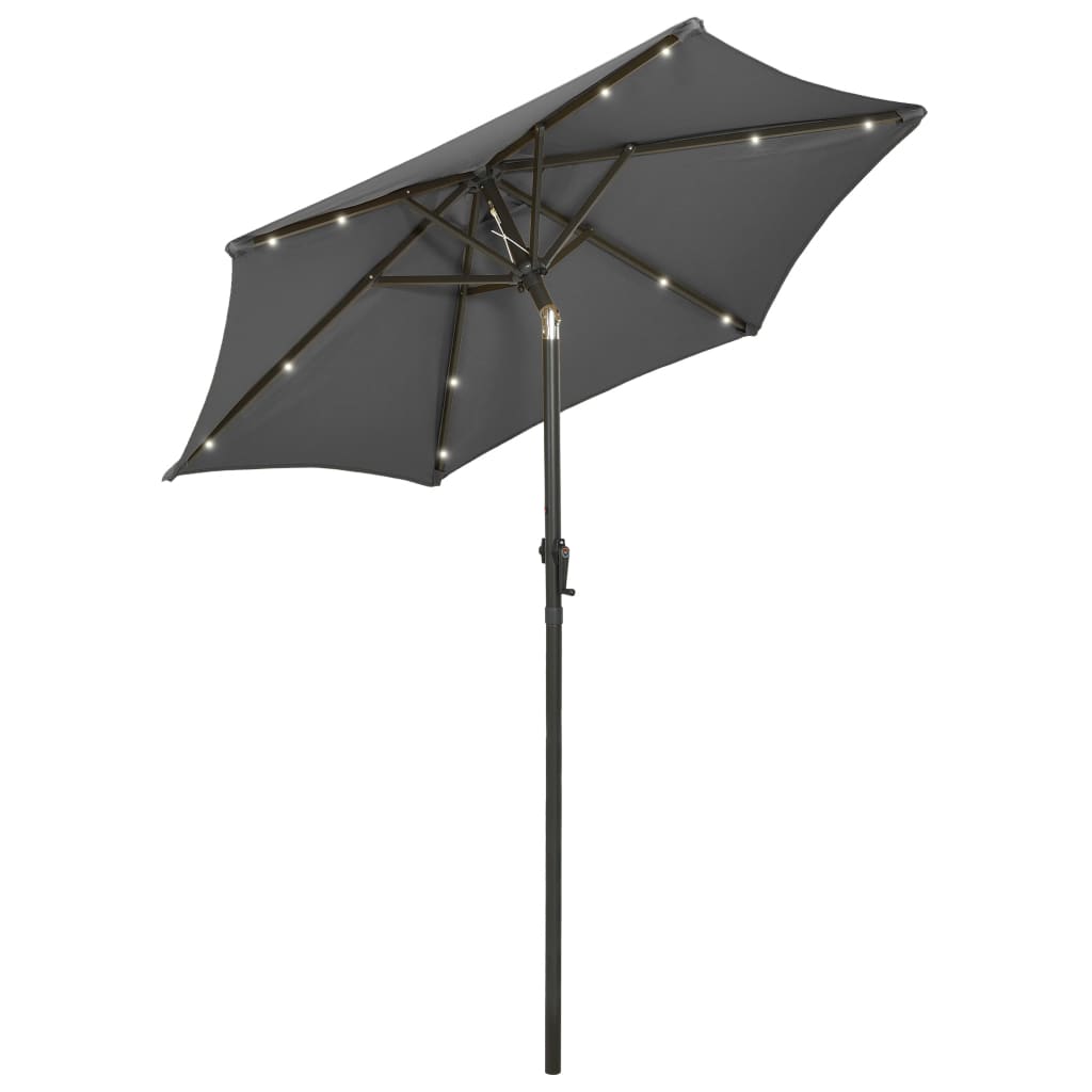 parasol med LED-lys 200x211 cm aluminium antracitgrå
