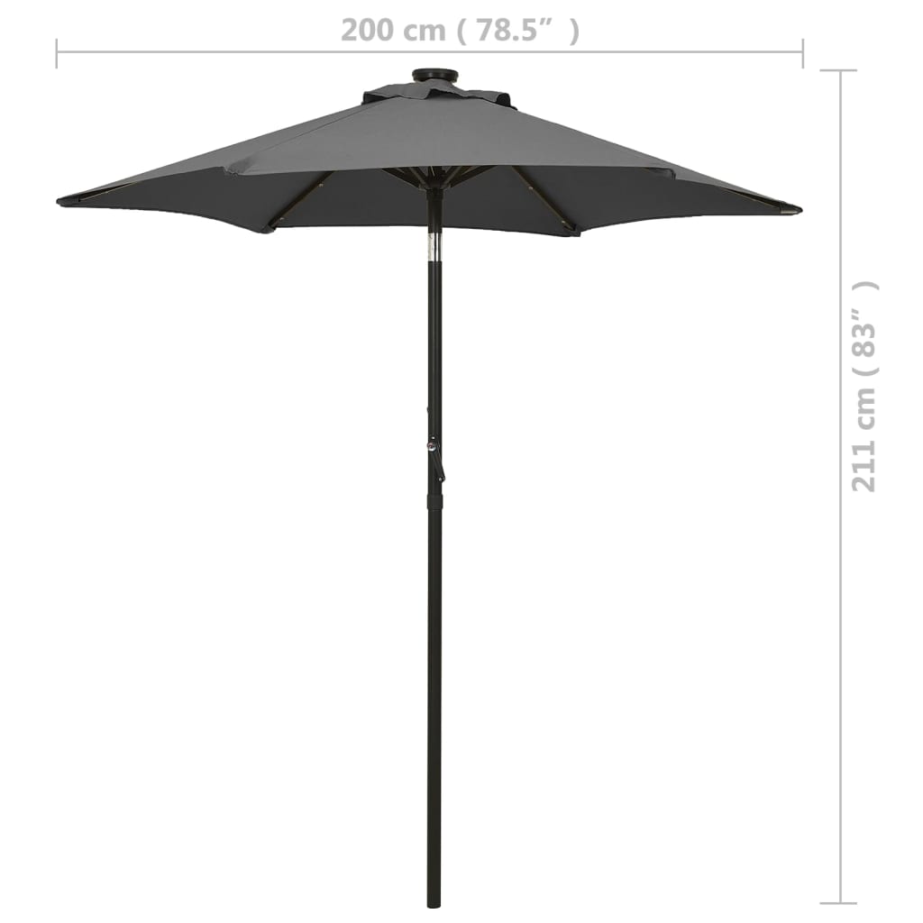 parasol med LED-lys 200x211 cm aluminium antracitgrå