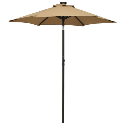 parasol med LED-lys 200x211 cm aluminium gråbrun