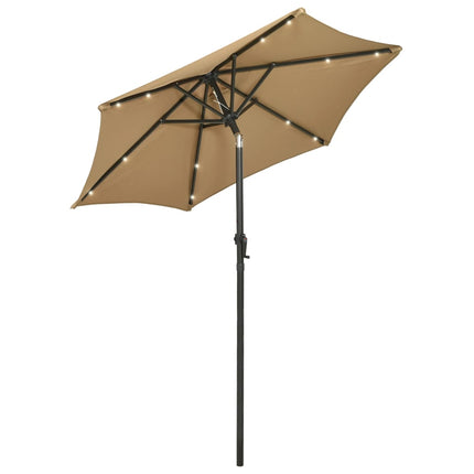 parasol med LED-lys 200x211 cm aluminium gråbrun