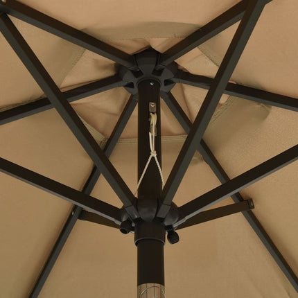 parasol med LED-lys 200x211 cm aluminium gråbrun